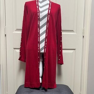 Jessica London Red Cardigan with Pearl Accents